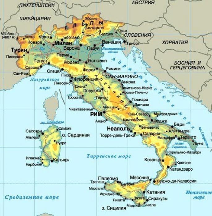 Какие моря омывают Италию